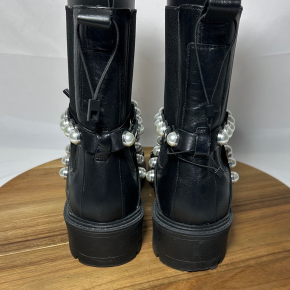 Zara Pearl Strap Black Leather Low Heel Chelsea Boots Women's size 39 (8.5 US) - Picture 6 of 11